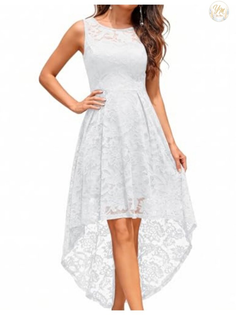 Lace Hi Low Cocktail Dress Sleeveless Fit & Flare Formal Wedding Guest